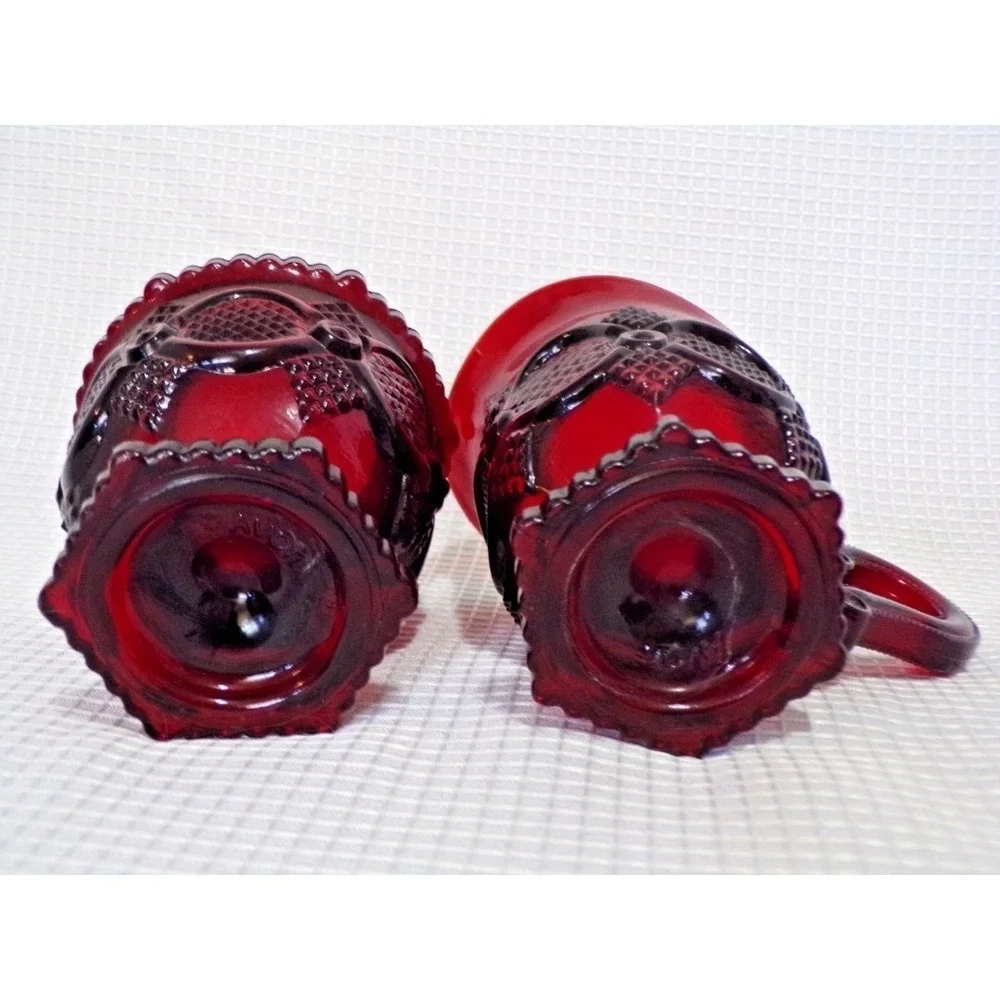 Vintsge Ruby Red Avon Cape Cod Collection 1876 Creamer, Sugar, Salt & Pepper Set